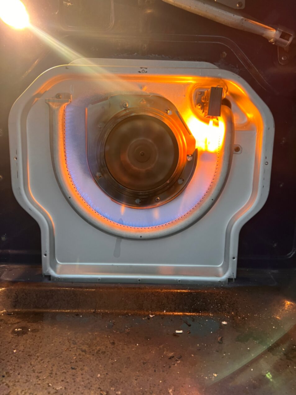 Gas oven burner flame inspection and heat testing