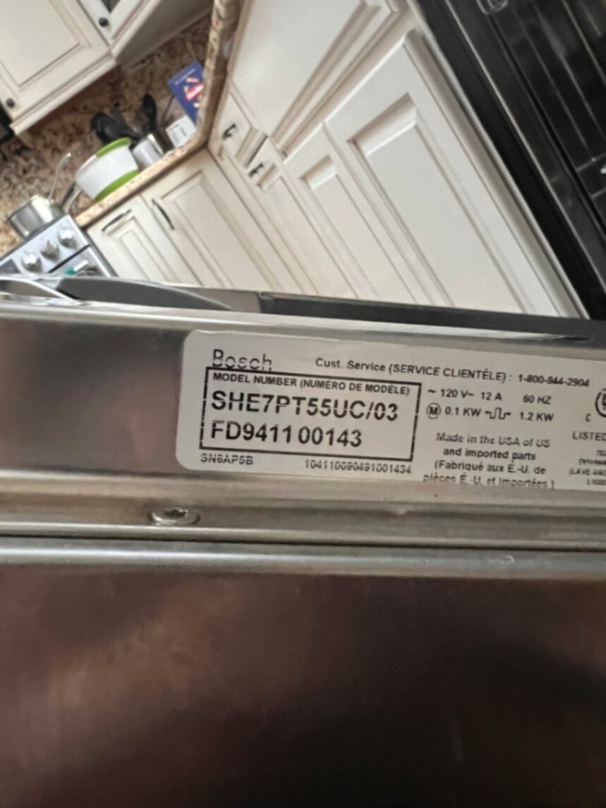 Bosch dishwasher model SHE7PT55UC service call in Central NJ